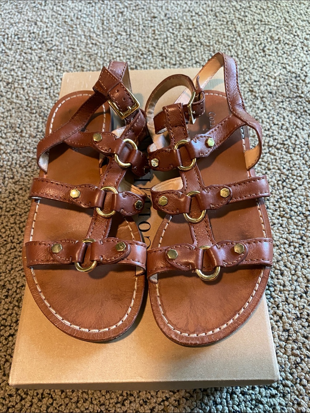 Cole Haan Brown Leather Multi-Strap Ring Accent Sandals